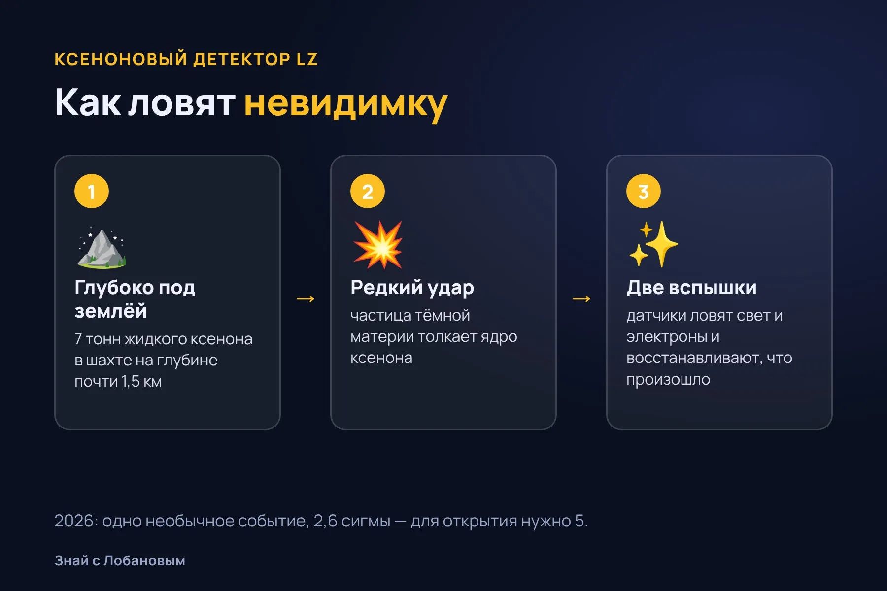 Как работает ксеноновый детектор тёмной материи. Схема: «Знай с Лобановым» по данным коллаборации LZ, условно