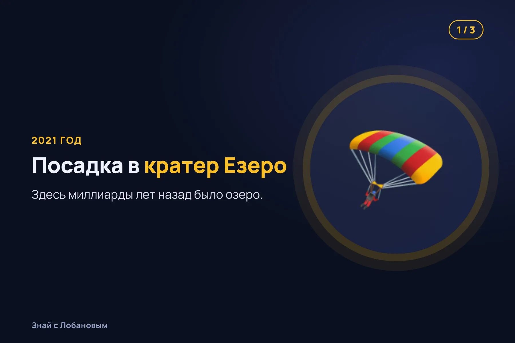 1. 2021 год: Perseverance садится в кратер Езеро. Иллюстрация: «Знай с Лобановым» по данным NASA, условно · 2. Автопилот сам прокладывает путь между камнями и ускоряет переезды. Иллюстрация: «Знай с Лобановым» по данным NASA, условно · 3. 11 октября 2026 года: 45,22 км — новый рекорд пробега на другом мире. Иллюстрация: «Знай с Лобановым» по данным NASA, условно — 1 из 3